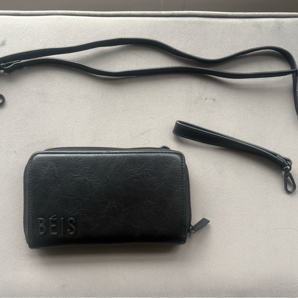 Beis Black Travel Wallet Clutch/Crossbody